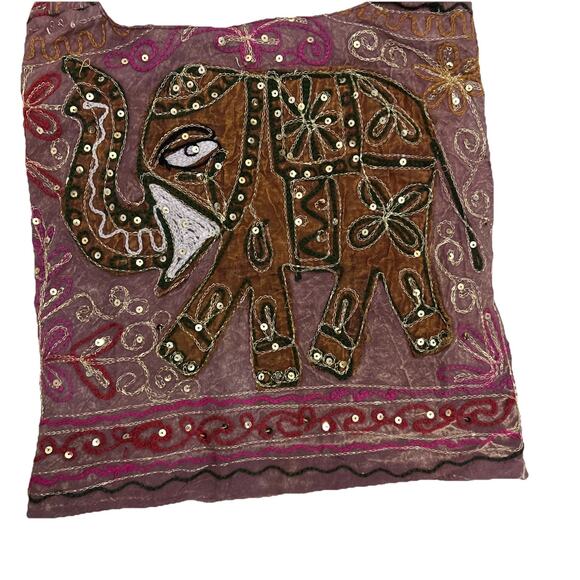 hobo Bag purple Elephant Embroidered Sequins Festival Peasant Goth Purse Hippie - Picture 5 of 7